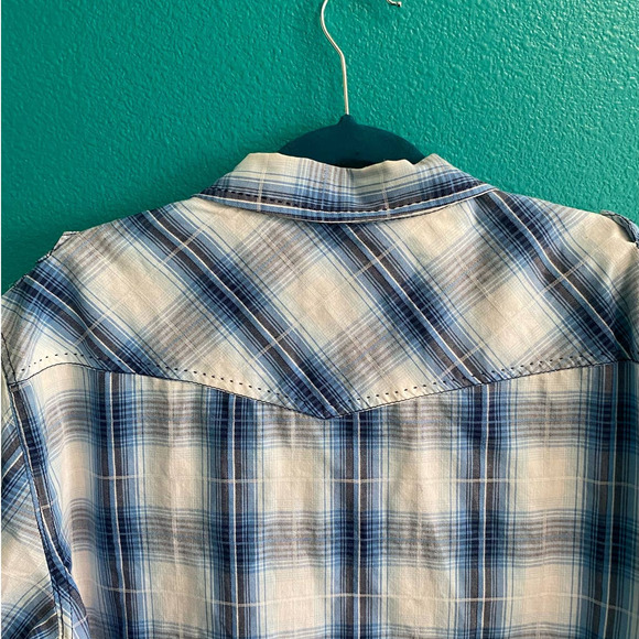 Vintage Route 66 Blue Plaid Short Sleeve Button Down Shirt Men's XL - Picture 9 of 10